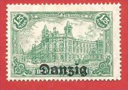 GERMANIA DANZICA MH - 1920 - Francobolli Germania 1905 - 1920 Soprastampati - 1,25 M. Verde - UNI. 9 - Ungebraucht