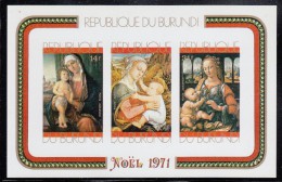 Burundi MNH Scott #C155a Imperf Souvenir Sheet Of 3 Paintings - Madonna And Child - Christmas - Ungebraucht