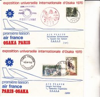 PREMIER VOL AIR FRANCE -PARIS -OSAKA -ALLER ET RETOUR -2 LETTRES -EXPO UNIVERSELLE INTERNATIONAE OSAKA 1970 - Premiers Vols