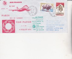 PREMIER VOL -AIR FRANCE- PARIS -RIO-SAO PAULO  -4 JUILLET 1974 - Erst- U. Sonderflugbriefe