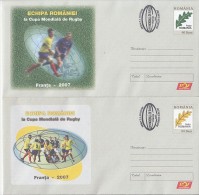 562FM- RUGBY, FRANCE'07 WORLD CUP, COVER STATIONERY, 2X, 2007, ROMANIA - Rugby