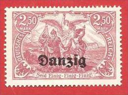 GERMANIA DANZICA MH - 1920 - Francobolli Germania 1905 - 1920 Soprastampati - 2,50 M. Rosso Lilla - UNI. 12 - Ungebraucht