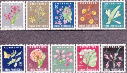 TIMOR - 1950, Flores Indígenas.  (Série, 10 Valores)   Pap. Esmalte.  D. 14 1/4    ** MNH  MUNDIFIL  Nº 275/84 - Timor