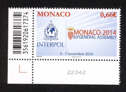 Monaco 2014 - Yv N° 2946 ** - 83e ASSEMBLÉE GÉNÉRALE D’INTERPOL - Ongebruikt