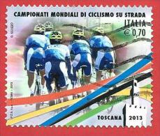 ITALIA REPUBBLICA USATO - 2013 - Campionati Mondiali Di Ciclismo Su Strada - € 0,70 - S. 3409 - 2011-20: Afgestempeld