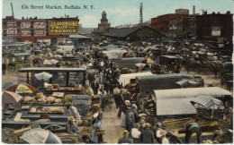 Buffalo New York, Elk Street Market, Billboards Wagons, C1910s Vintage Postcard - Buffalo