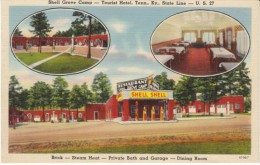 Shell Grove Camp Gas Station, Tenn-Kentucky State Line, Lodging, Highway US 27, C1930s Vintage Linen Postcard - American Roadside