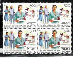 INDIA, 2011, Trained Nurses Association Of India, Centenary, Block Of 4, MNH, (**) - Neufs