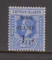 Cayman Islands 1917 KGV War Stamp 1 & 1/2d Overprint No Fraction Bar Variety MLH - Cayman (Isole)