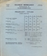 Liste Des Prix - Prijslijst - Landbouw Meststoffen  -Maurice Hemelsoet Sint Amandsberg Gent - 1937 - 1938 - Landwirtschaft