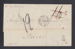 PREFI-196. CUBA SPAIN ESPAÑA. MARITIME MAIL. STAMPLESS.  HAVANA TO PARIS. FRANCIA. FRANCE. VIA US. 1858. - Voorfilatelie