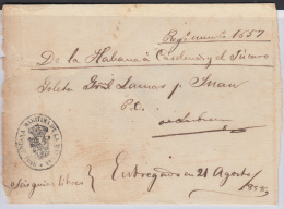 PREFI-219. CUBA SPAIN ESPAÑA. STAMPLESS. MARITIME MAIL. 1858. CORREO DE CABOTAJE Y FERROCARRIL.  CARDENAS- JUCARO. SHIP - Prephilately