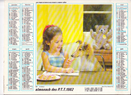 Almanach Des PTT 1982, La Dinette, Petite Fille Et Son Chien, Ours En Peluche / L'heure Du Repas, Jument, Poulain, OLLER - Tamaño Grande : 1981-90