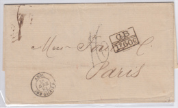 PREFI-254. CUBA SPAIN ESPAÑA. MARITIME MAIL. STAMPLESS.  HAVANA TO PARIS. FRANCIA. FRANCE. VIA US. 1864. “GB. 1f 6 - Préphilatélie