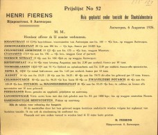 Liste Des Prix - Prijslijst - Landbouw Meststoffen - Henri Fierens Antwerpen 1926 - Agriculture