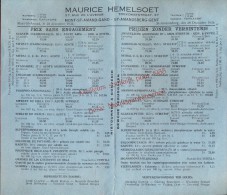 Liste Des Prix - Prijslijst - Landbouw Meststoffen  Maurice Hemelsoet Sint Amandsberg Gent - 1934 - Landbouw