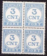 1921-38 Strafportzegels Cijfer En Waarde Baluw Kamtanding 13½ X 12 3/4 Blauw 3 Cent In Blok Van 4 Postfris NVPH P 69 B - Impuestos