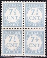 1921-38 Strafportzegels Cijfer En Waarde Baluw Kamtanding 13½ X 12 3/4 Blauw 7½ Cent In Blok Van 4 Postfris NVPH P 72 B - Postage Due