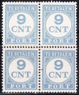 1921-38 Strafportzegels Cijfer En Waarde Blauw Kamtanding 13½ X 12 3/4 Blauw 9 Cent In Blok Van 4 Postfris NVPH P 74 B - Strafportzegels