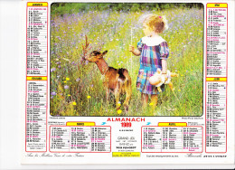 Almanach Des PTT 1989, Fillette Et Chèvre / Enfants Et Poussins, JEAN LAVIGNE - Tamaño Grande : 1981-90