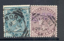 INDIA, Squared Circle Postmark ´ALMORAH´,  ´JHANSI´ On Q Victoria Stamp - 1882-1901 Imperium