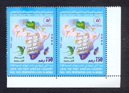 Libya 2008 -  Pair Of Perforated Stamps -  Completion Of The Libyan Mobile Phone Network - Informatique