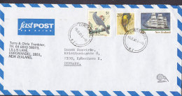 New Zealand FASTpost Par Avion COROMANDEL 1990 Cover Denmark $1 Kokako Bird Vogel Oiseau Ship Schiff Stamps Kiwi Cachet - Luftpost