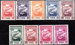 TIMOR -1938, CORREIO AÉREO - Império Colonial Português (Série, 9 Valores)  D.13 1/2 X13  ** MNH/* MH  MUNDIFIL Nº 1/9 - Timor