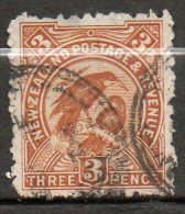 N ZELANDE  Huia 3p Jaune Brun 1899-07 N°84 - Gebraucht