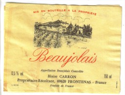 LOT 3 ETIQUETTES BOUTEILLE VIN - Beaujolais B. Carron, Beaujolais Village,  Blanc De Blanc - Lots & Sammlungen