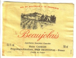 LOT 3 ETIQUETTES BOUTEILLE VIN - Beaujolais B. Carron, Beaujolais Village,  Blanc De Blanc - Collections & Sets