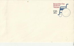UNITED STATES 1987 - PRE STAMPED ENVELOPE OF 20 C "REMEMBER OUR PARALYZED VETERANS" NEW UNUSED PERFEC REPOST4064 - 1981-00