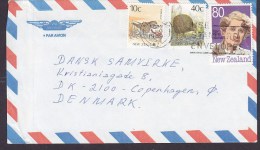 New Zealand Airmail Par Avion AUCKLAND 1989 Cover To Denmark Bird Vogel Oiseau & Ngaio Marsch Stamps - Luftpost