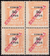 TIMOR -1911,  PORTEADO-  Tipo De 1904, Com Sobrecarga «REPUBLICA»  50 A.  (QUADRA)  (*) MNG  MUNDIFIL Nº 19 - Timor