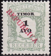 TIMOR -1913,  PORTEADO-  Tipo De 1904, Com Sobrecarga «REPUBLICA»  1 A.    (*) MNG  MUNDIFIL  Nº 21 - Timor