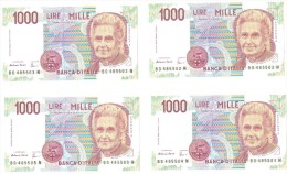 ITALIA BANCONOTA DA LIRE 1000 FDS MONTESSORI 4 BANCONOTE CONSECUTIVE SERIE BG 485502 N A BG 485504 N - 1.000 Lire