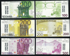 Spielgeld "ELKA" Testnote Set B, 100-200-500 EURO, Training, Education, Play Money, Ca. 98 X 50 Mm, RRR, UNC - Altri & Non Classificati