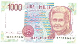 ITALIA BANCONOTA DA LIRE 1000  MONTESSORI  SERIE ED 591569 W   FDS - 1.000 Lire