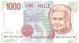 ITALIA BANCONOTA DA LIRE 1000  MONTESSORI  SERIE MD 064922 M   FDS - 1000 Liras