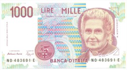 ITALIA BANCONOTA DA LIRE 1000  MONTESSORI  SERIE ND 483691 E   FDS - 1.000 Lire