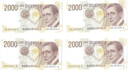 ITALIA BANCONOTE DA LIRE 2000  MARCONI LOTTO DI 4 CONSECUTIVE  SERIE AB 557909 A-AB 557912 A   FDS - 2000 Lire