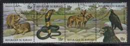 Burundi Used Scott #520 Strip Of 4 11fr Hyrax, Cobras, Jackals, Verreaux's Eagles - Wildlife - Used Stamps