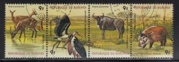 Burundi Used Scott #C258 Strip Of 4 9fr Buffon's Kob, Marabous, Brindled Gnu, River Hog - Wildlife - Oblitérés