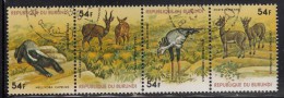 Burundi Used Scott #C262 Strip Of 4 54fr Honey Badger, Harnessed Antelopes, Secretary Bird, Klipspringer - Wildlife - Used Stamps