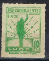 Sello Pro Combatientes 10 Cts Verde Especial, LUGO, Dentado Linea * - Viñetas De La Guerra Civil