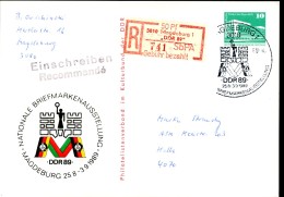 DDR PP18 D2/025a Privat-Postkarte EINSCHREIBEN SONDER-R-MARKE Magdeburg 1989 - Aangetekende Etiketten