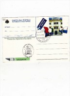 SP-619 CARTOLINA POSTALE SAN MARINO TIMBRO PRIMO GIORNO INNAUGURAZIONE NUOVA SEDE AMBASCIATA ITALIAN - Storia Postale