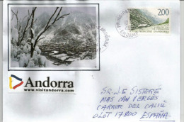 Vallée D´Ansalonga L´hiver, Sur Lettre  Postée Au Village D´Encamp,adressée En Espagne. - Briefe U. Dokumente