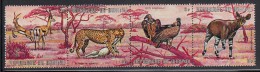 Burundi Used Scott #357 Strip Of 4 3fr Grant's Gazelles, Cheetah, African White-backed Vultures, Johnston's Okapi - Oblitérés