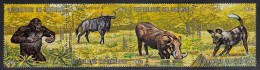 Burundi Used Scott #C150 Strip Of 4 26fr Gorilla, Gnu, Wart Hog, Cape Hunting Dog - Usati